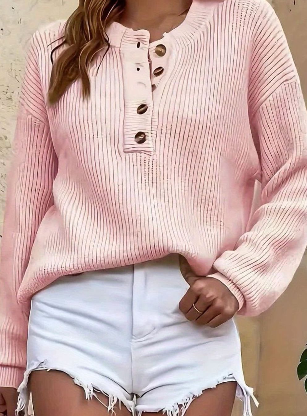 Eleanor | Pull en maille à col Henley côtelé pour femmes