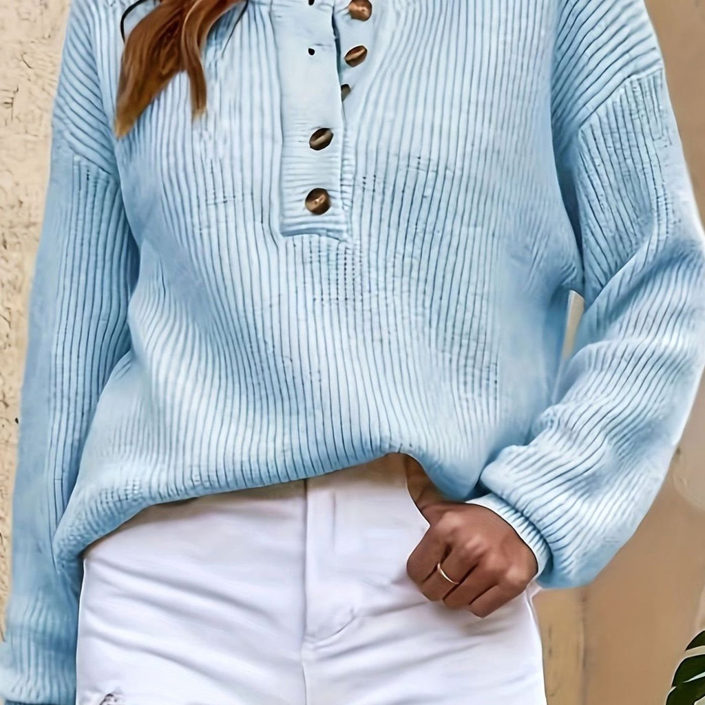 Eleanor | Pull en maille à col Henley côtelé pour femmes