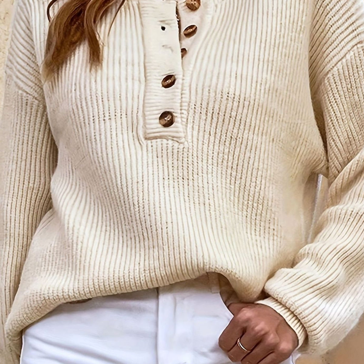 Eleanor | Pull en maille à col Henley côtelé pour femmes