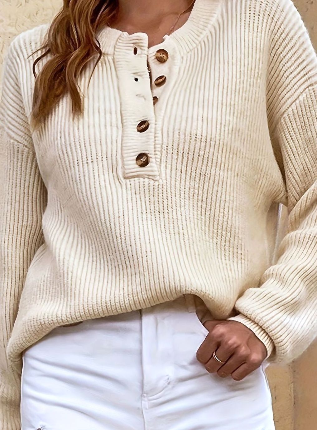 Eleanor | Pull en maille à col Henley côtelé pour femmes