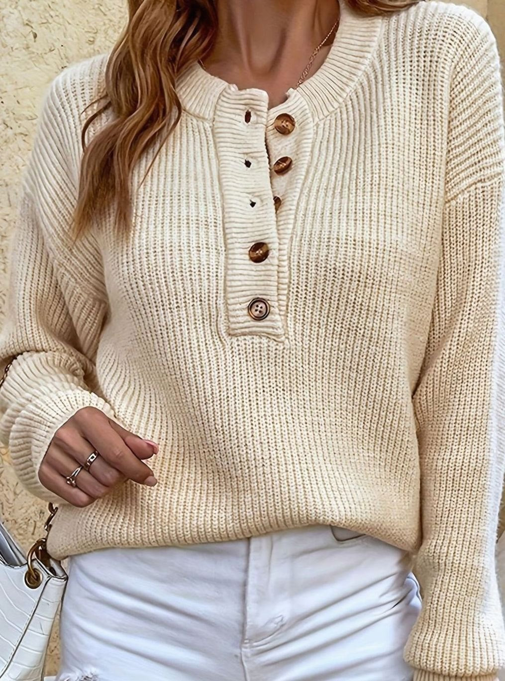 Eleanor | Pull en maille à col Henley côtelé pour femmes