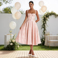 Luna | Robe de Cocktail Midi à Corsage Froncé en Jacquard pour Femme Jupe Évasée