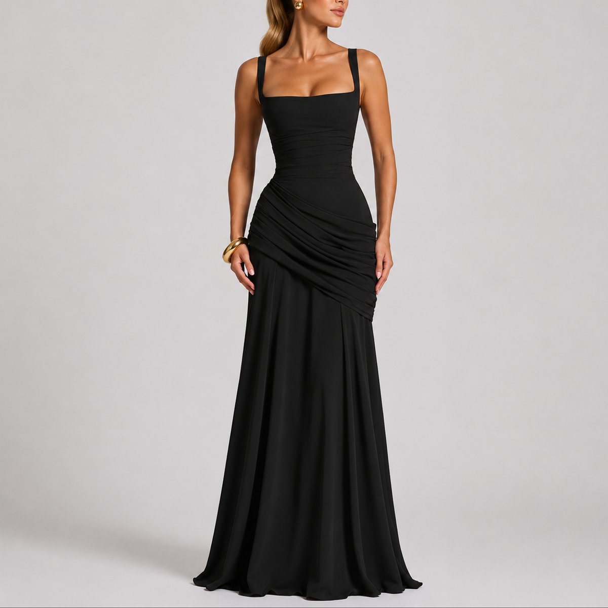 Sophia | Robe Maxi à Encolure Carrée Froncée pour Femme - Invité de Mariage d'Automne