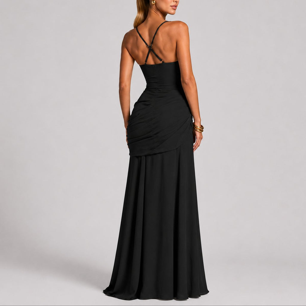 Sophia | Robe Maxi à Encolure Carrée Froncée pour Femme - Invité de Mariage d'Automne