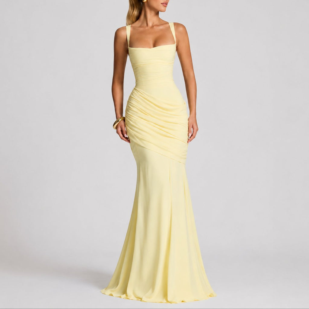 Sophia | Robe Maxi à Encolure Carrée Froncée pour Femme - Invité de Mariage d'Automne
