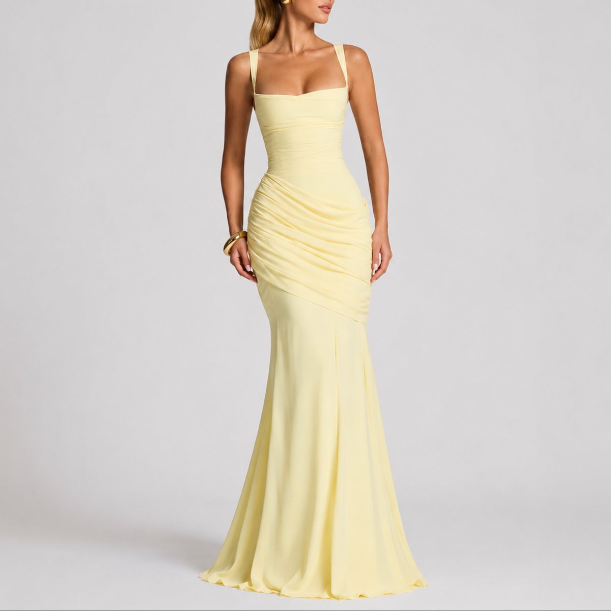 Sophia | Robe Maxi à Encolure Carrée Froncée pour Femme - Invité de Mariage d'Automne