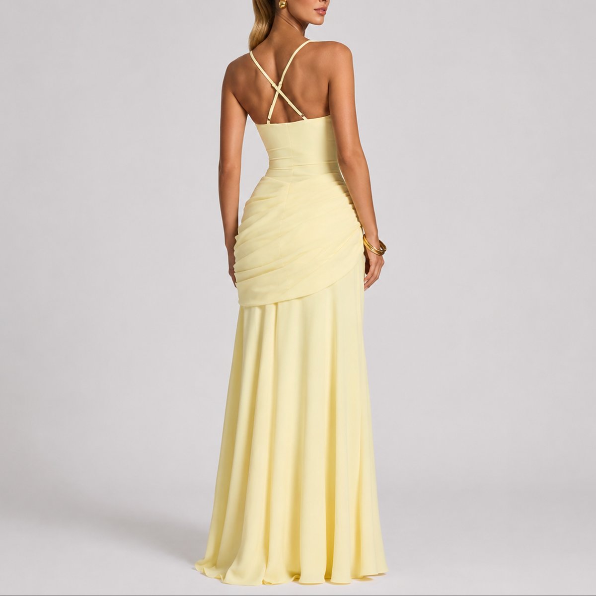 Sophia | Robe Maxi à Encolure Carrée Froncée pour Femme - Invité de Mariage d'Automne