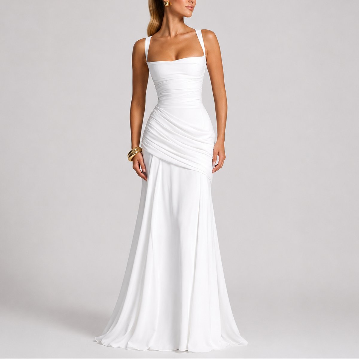 Sophia | Robe Maxi à Encolure Carrée Froncée pour Femme - Invité de Mariage d'Automne