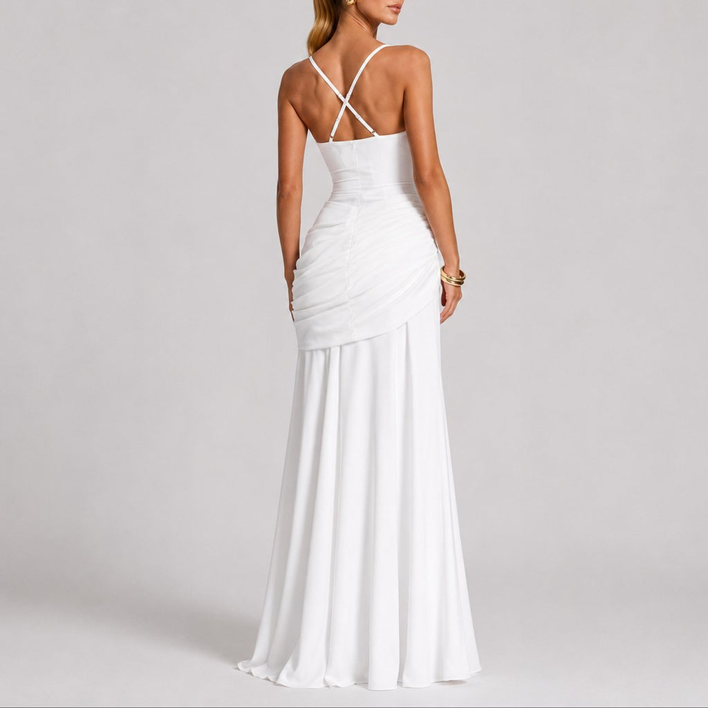 Sophia | Robe Maxi à Encolure Carrée Froncée pour Femme - Invité de Mariage d'Automne