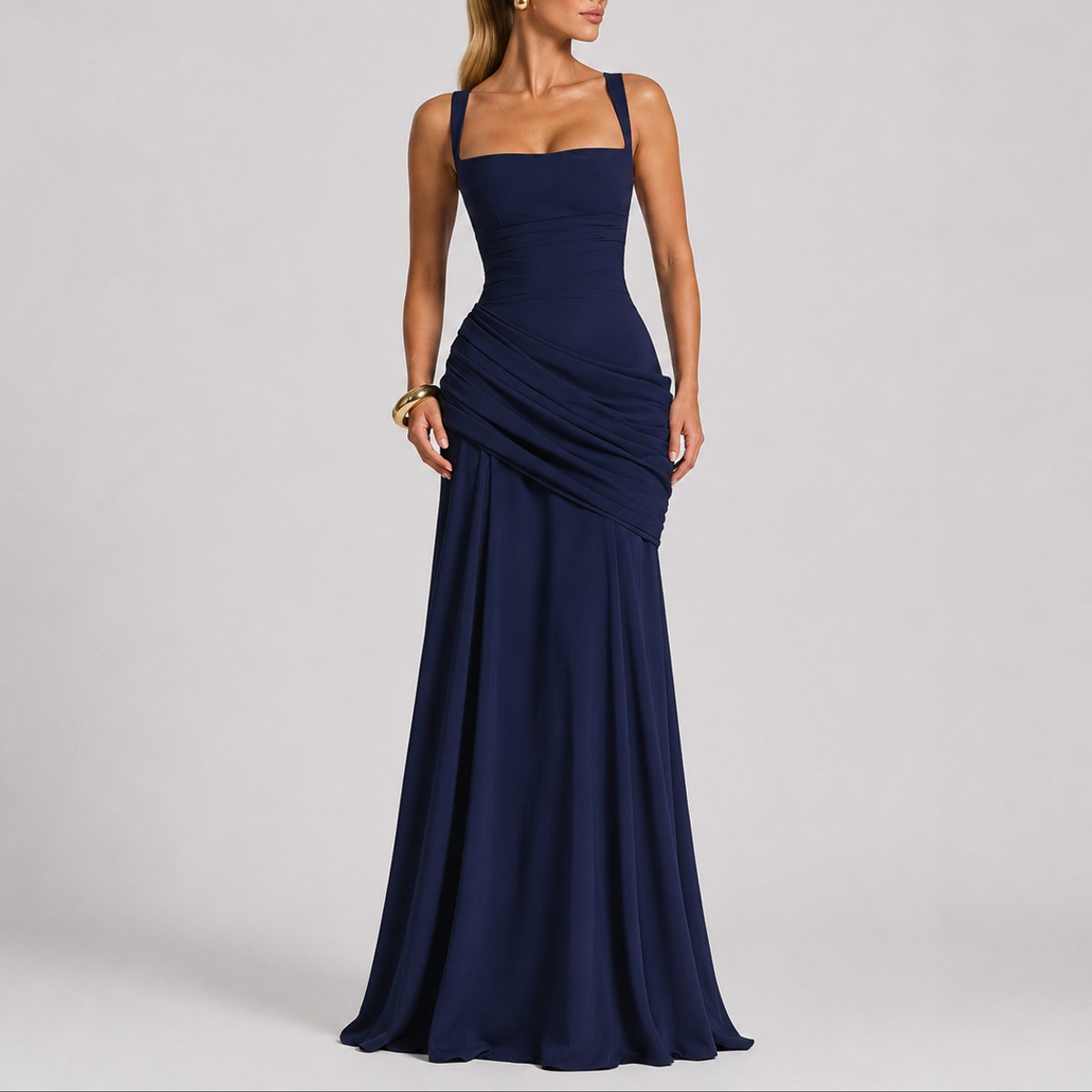 Sophia | Robe Maxi à Encolure Carrée Froncée pour Femme - Invité de Mariage d'Automne