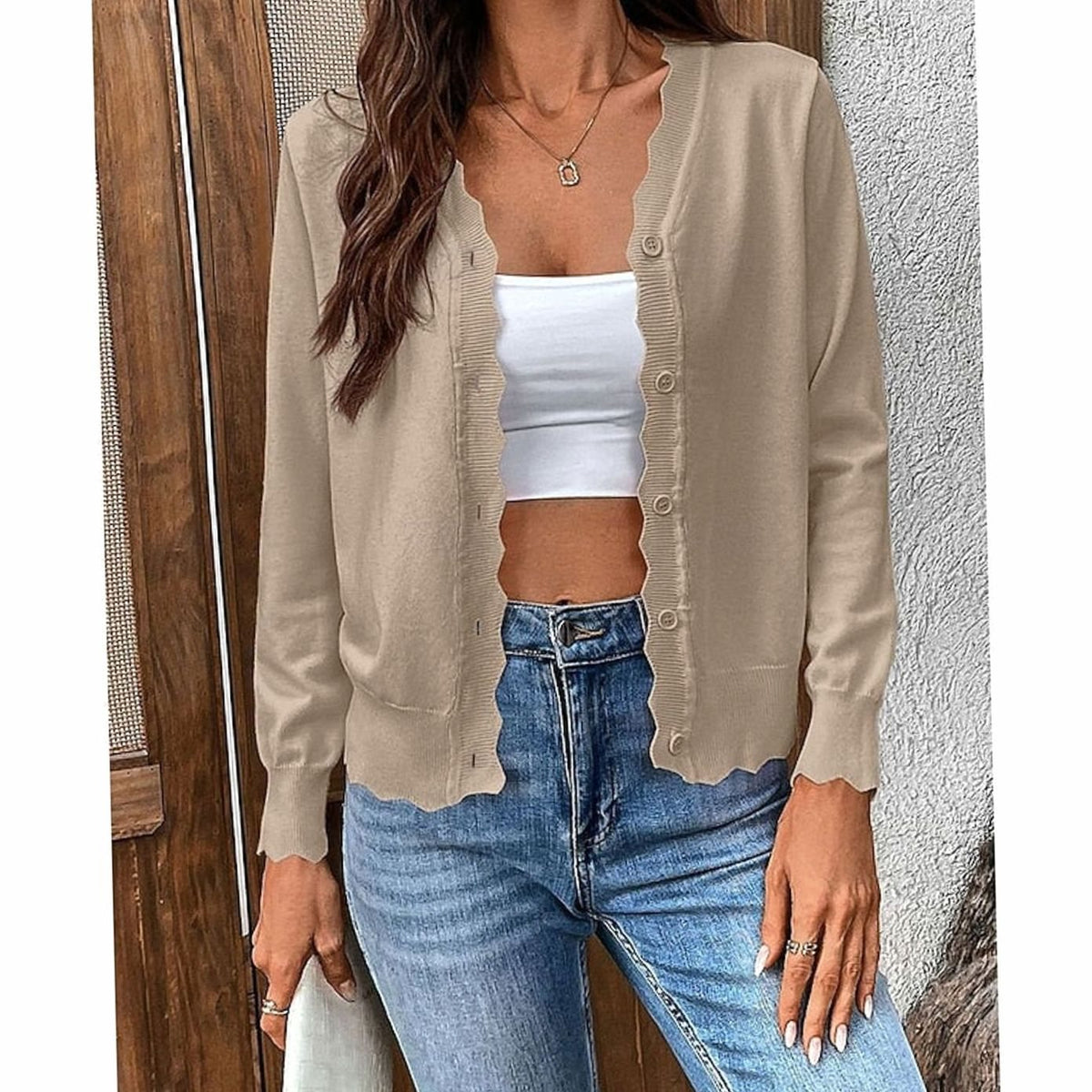 Madison | Cardigan en Tricot à Boutons et Bords Festonnés pour Femmes