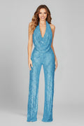 Sophia | Combinaison Pantalon Large à Paillettes à Col Halter pour Femme