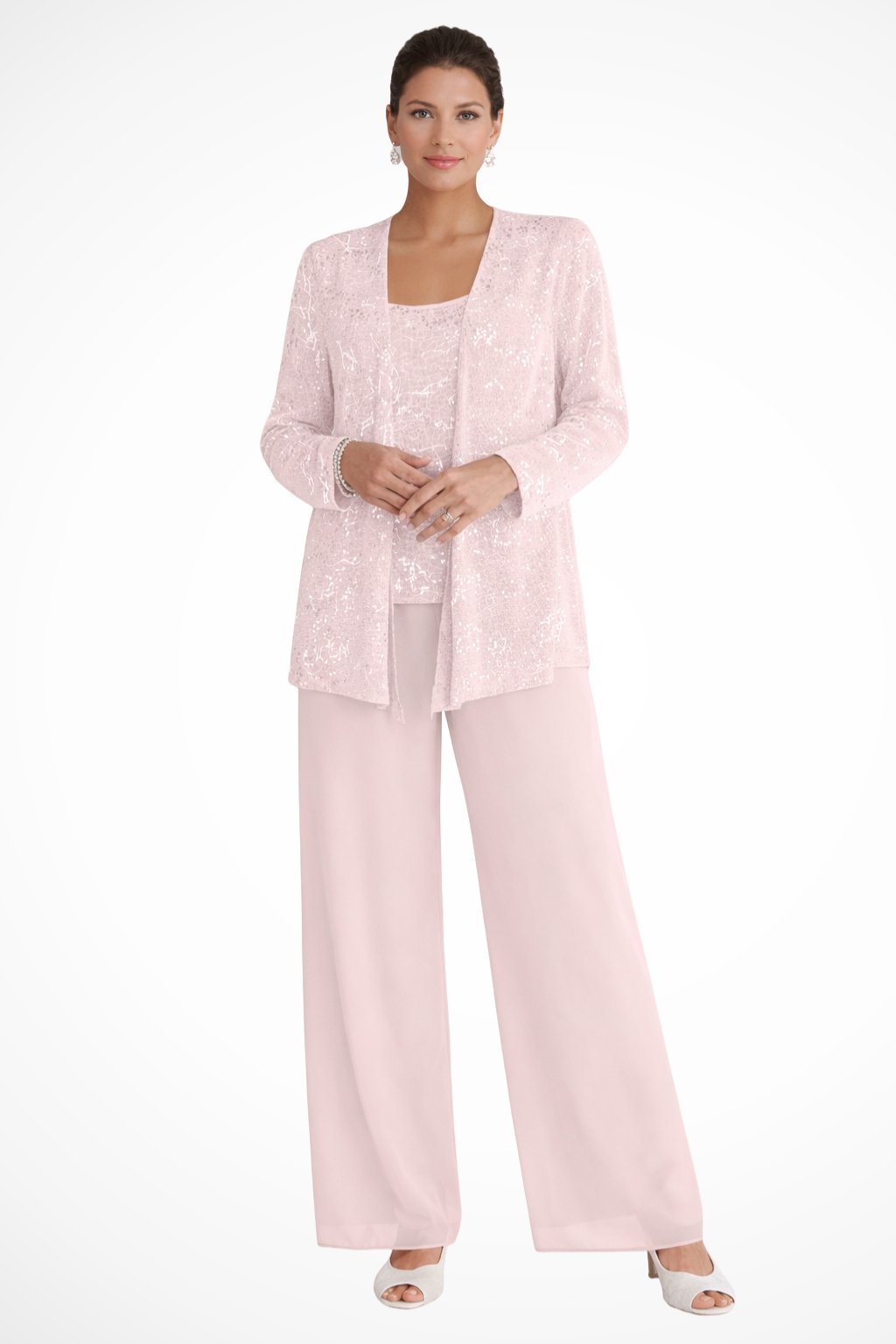 Luna | Costume Pantalon Large à Sequins en Trois Pièces pour Femmes à Manches Longues