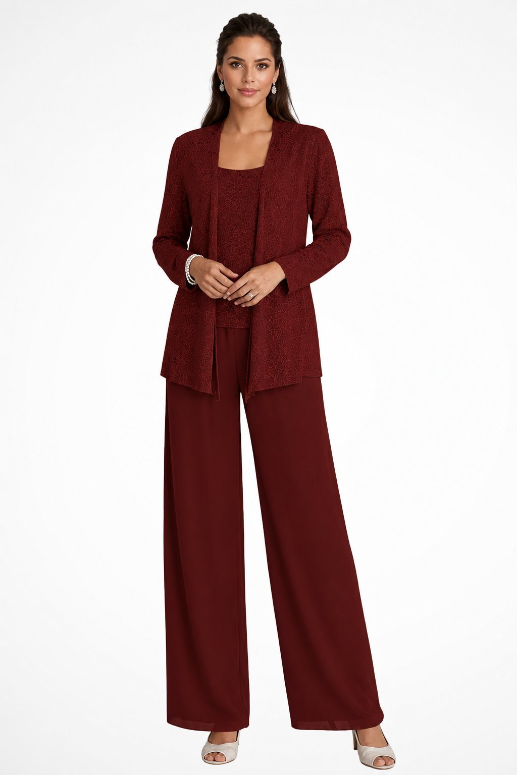 Luna | Costume Pantalon Large à Sequins en Trois Pièces pour Femmes à Manches Longues