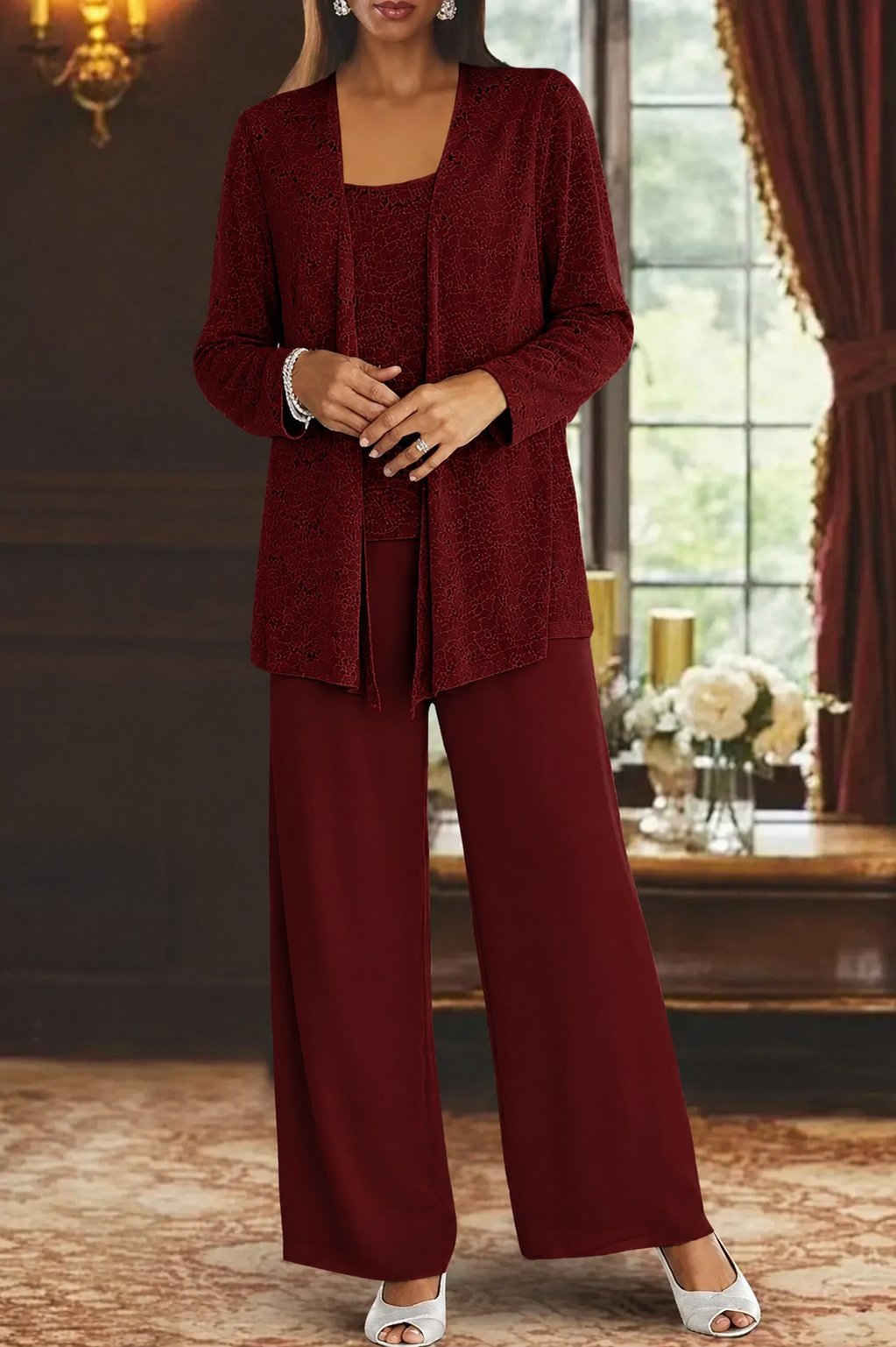 Luna | Costume Pantalon Large à Sequins en Trois Pièces pour Femmes à Manches Longues