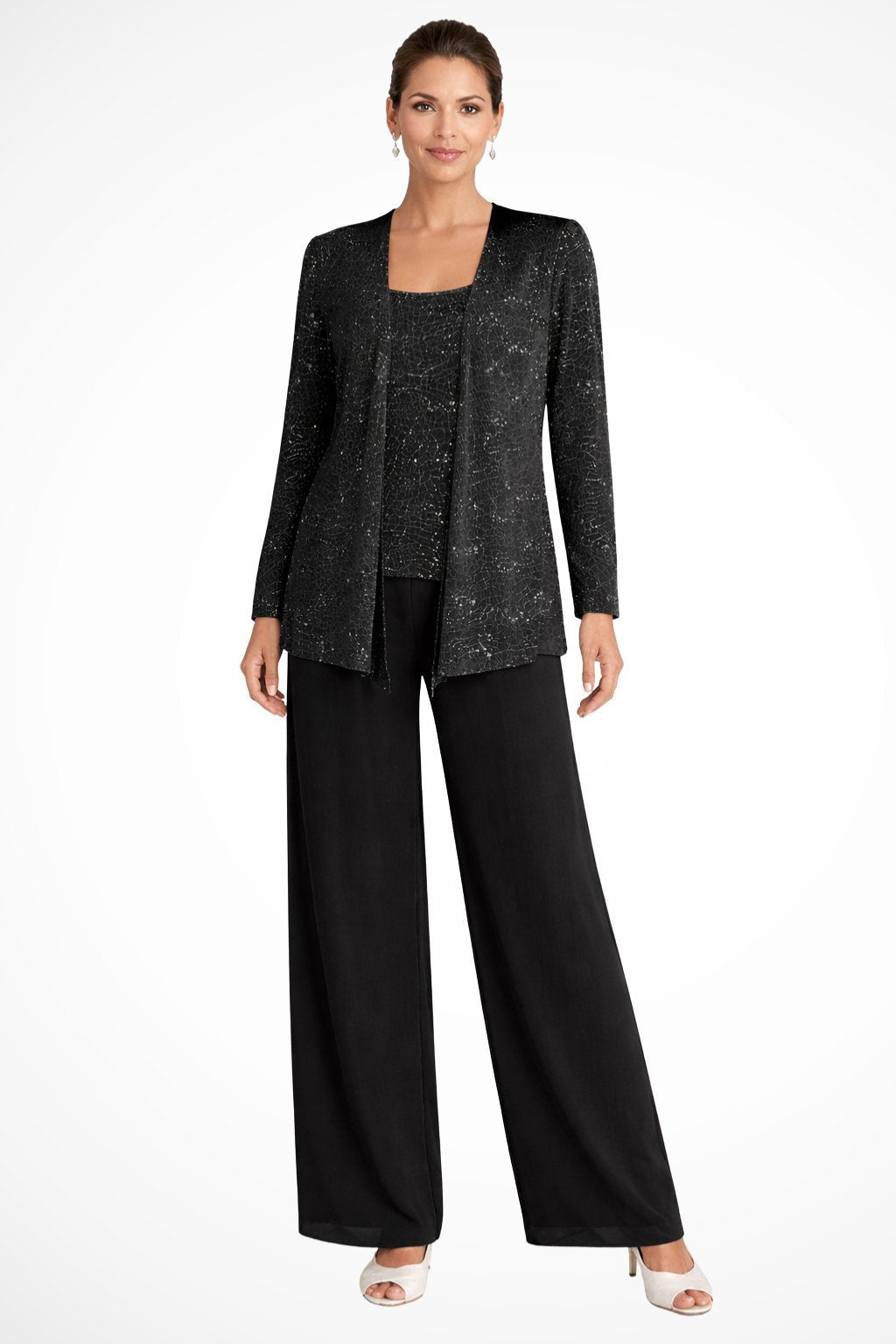 Luna | Costume Pantalon Large à Sequins en Trois Pièces pour Femmes à Manches Longues