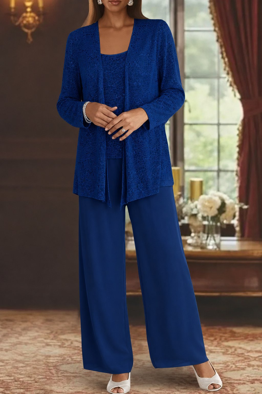 Luna | Costume Pantalon Large à Sequins en Trois Pièces pour Femmes à Manches Longues