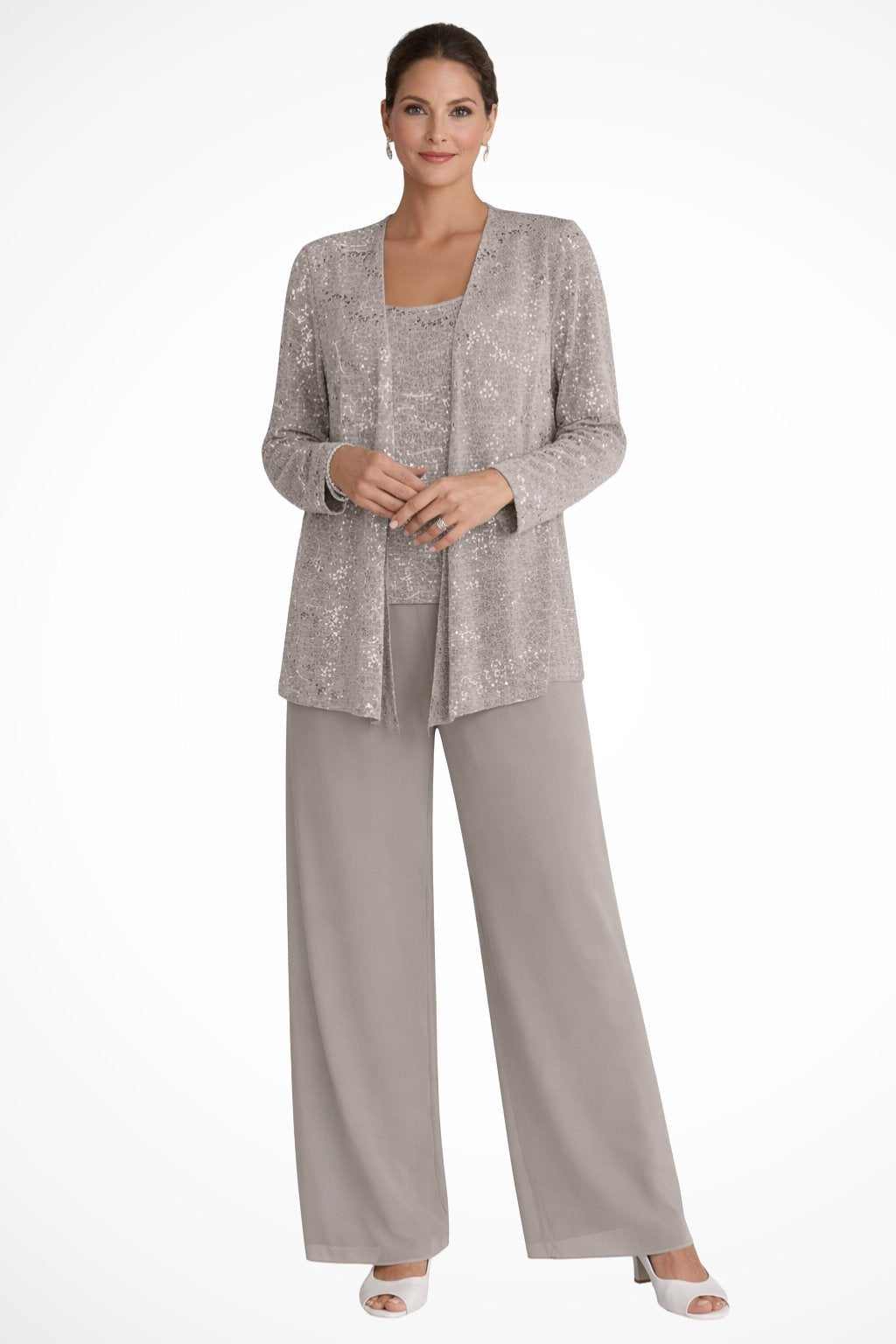 Luna | Costume Pantalon Large à Sequins en Trois Pièces pour Femmes à Manches Longues