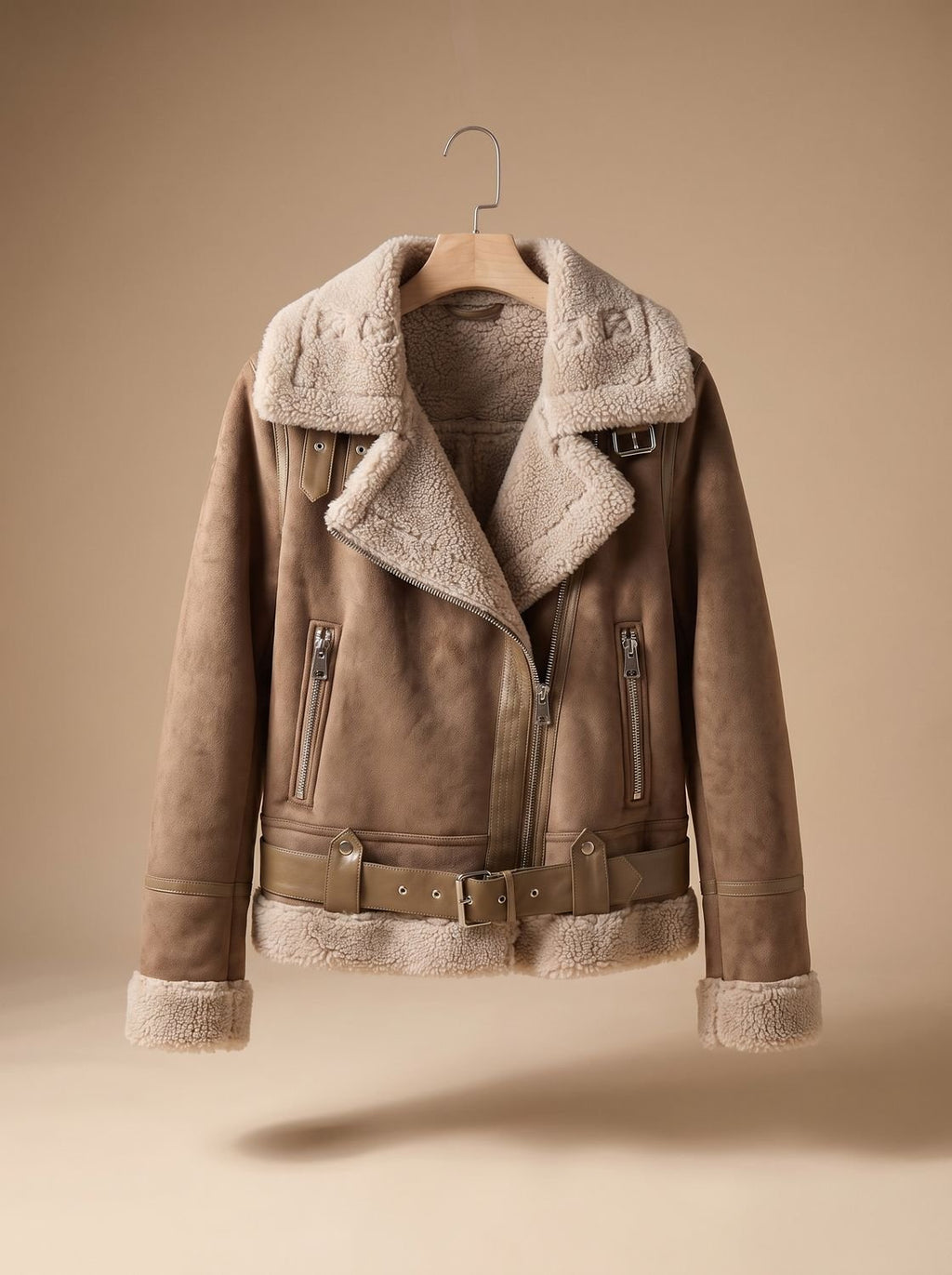 Amelia | Veste de moto courte en shearling pour femmes, marron