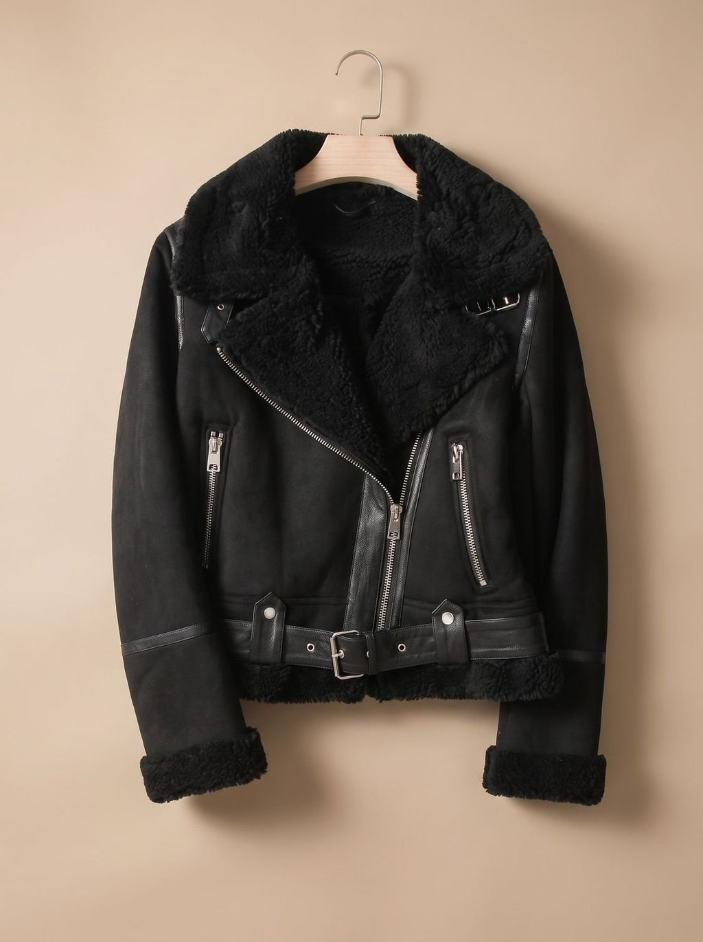 Amelia | Veste de moto courte en shearling pour femmes, marron