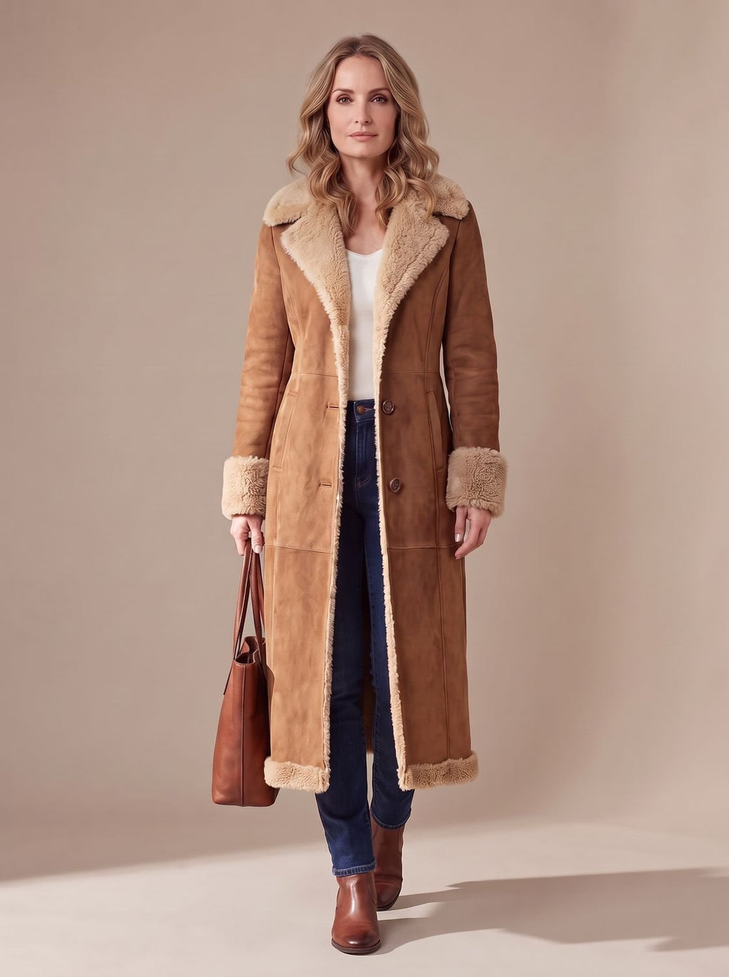 Camila | Manteau long en fausse fourrure avec doublure en shearling pour femmes