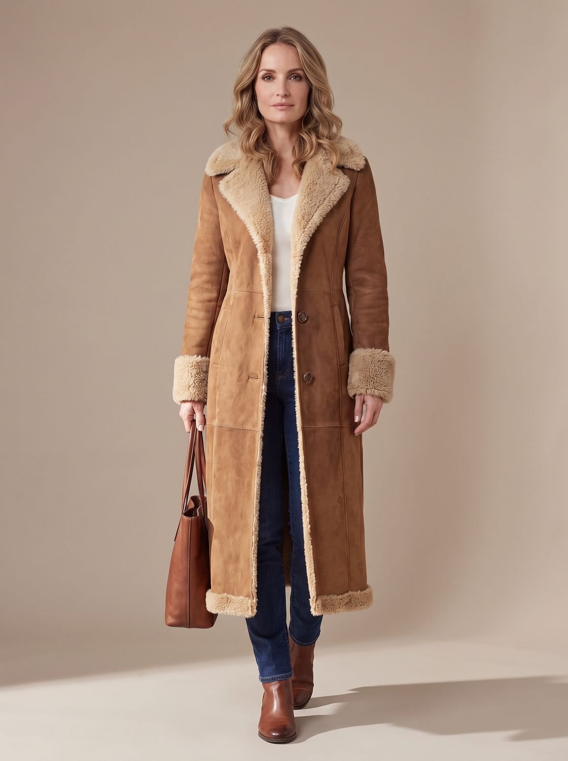Camila | Manteau long en fausse fourrure avec doublure en shearling pour femmes