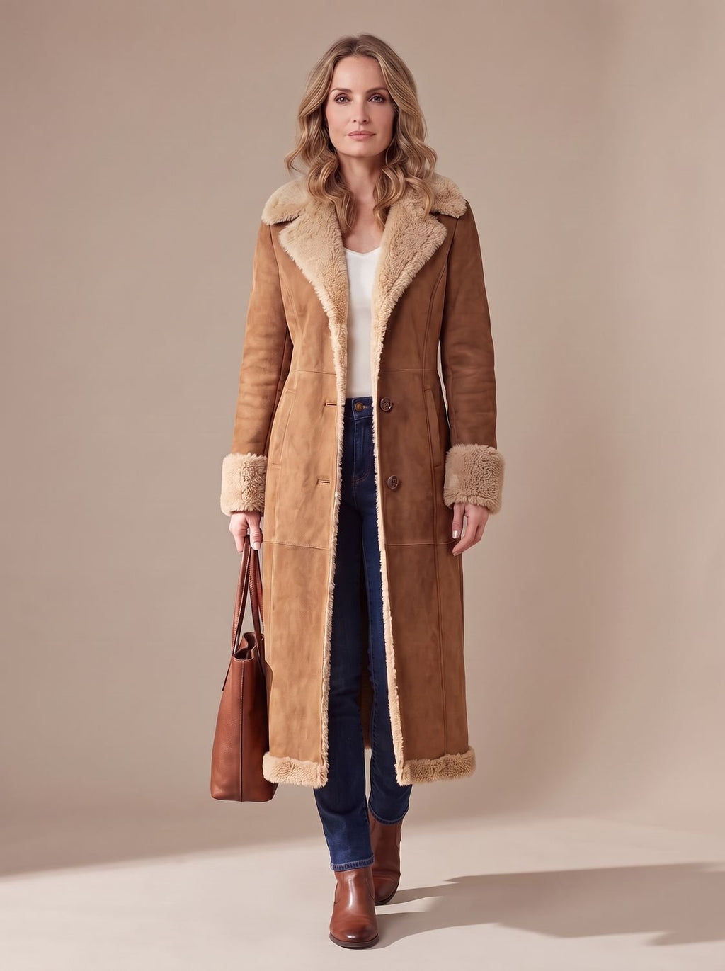 Camila | Manteau long en fausse fourrure avec doublure en shearling pour femmes