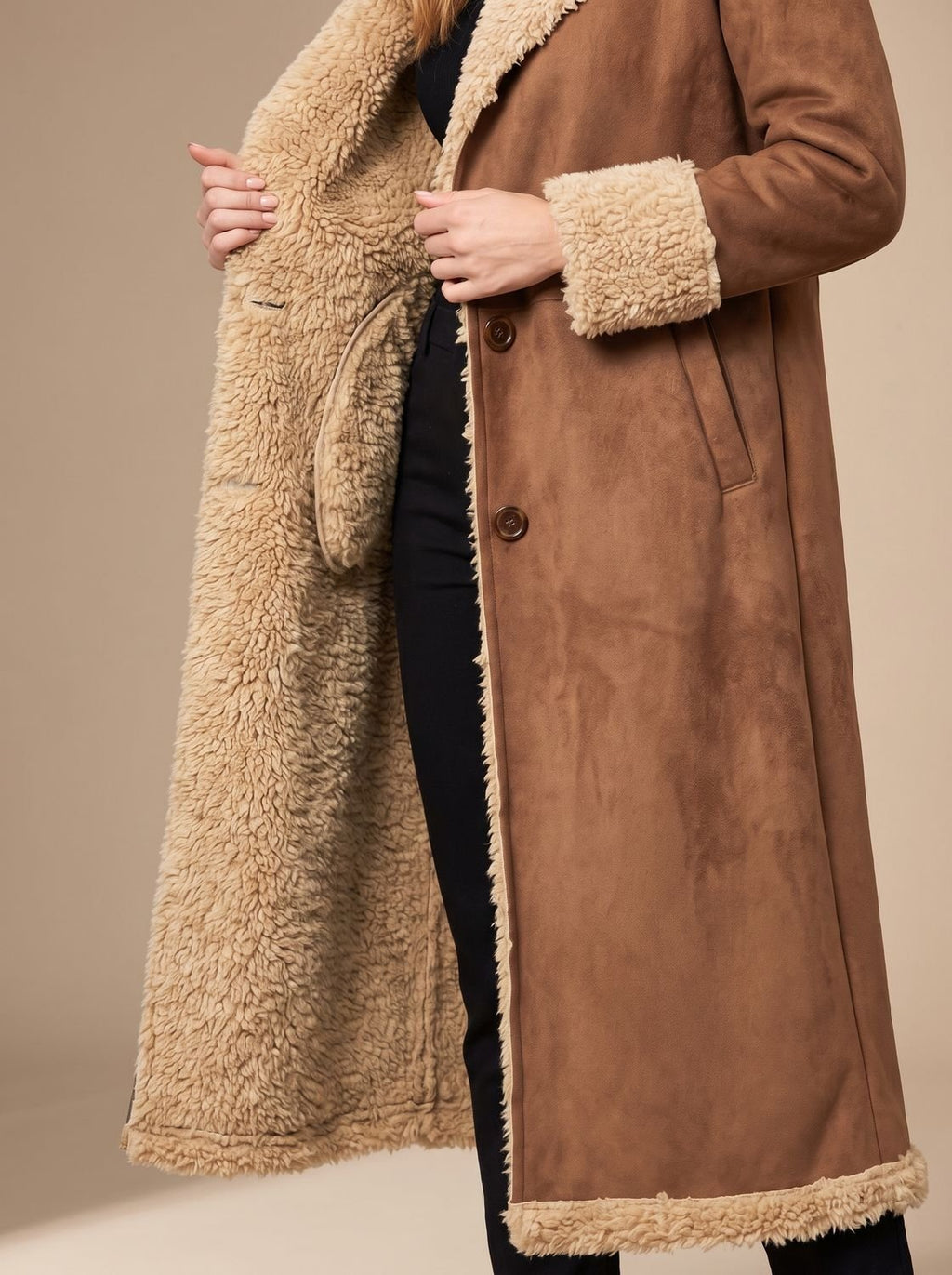 Camila | Manteau long en fausse fourrure avec doublure en shearling pour femmes