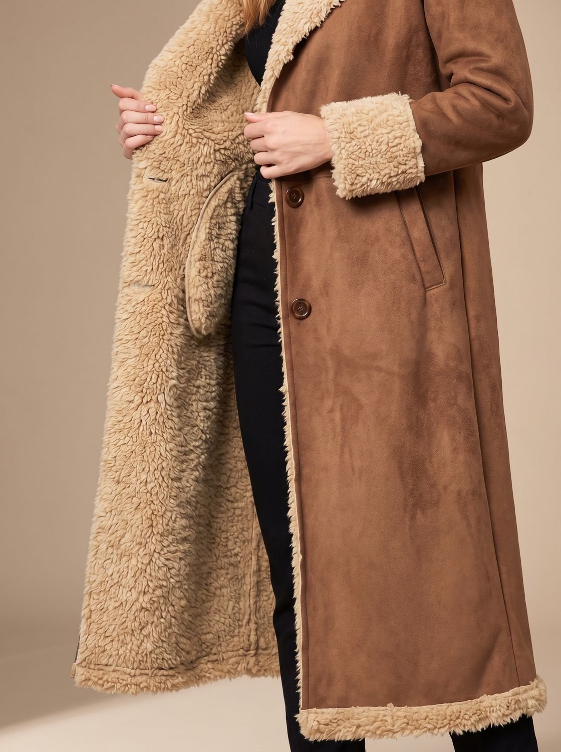Camila | Manteau long en fausse fourrure avec doublure en shearling pour femmes
