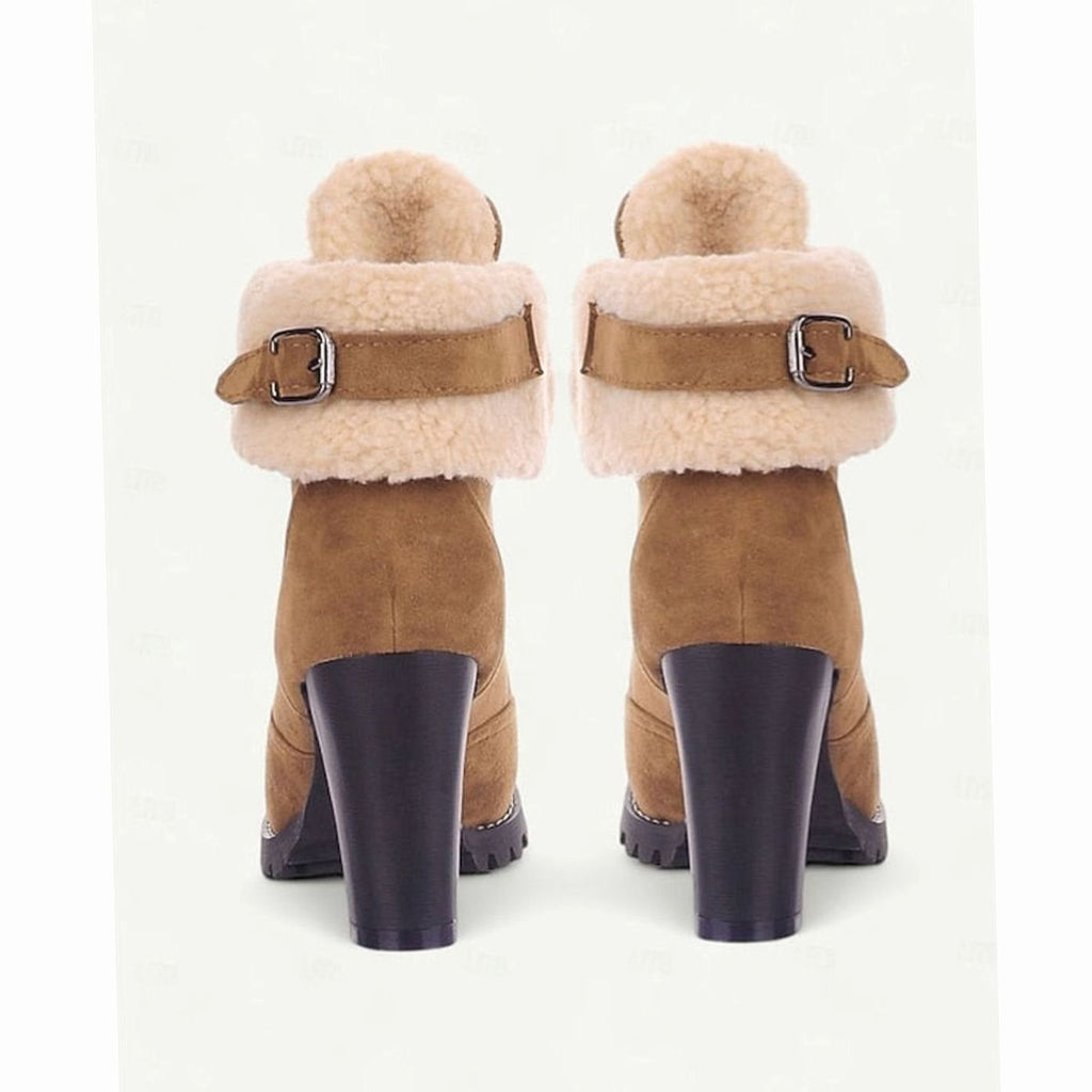 Camila | Bottes d'hiver à talon épais et lacets pour femmes avec revers en sherpa