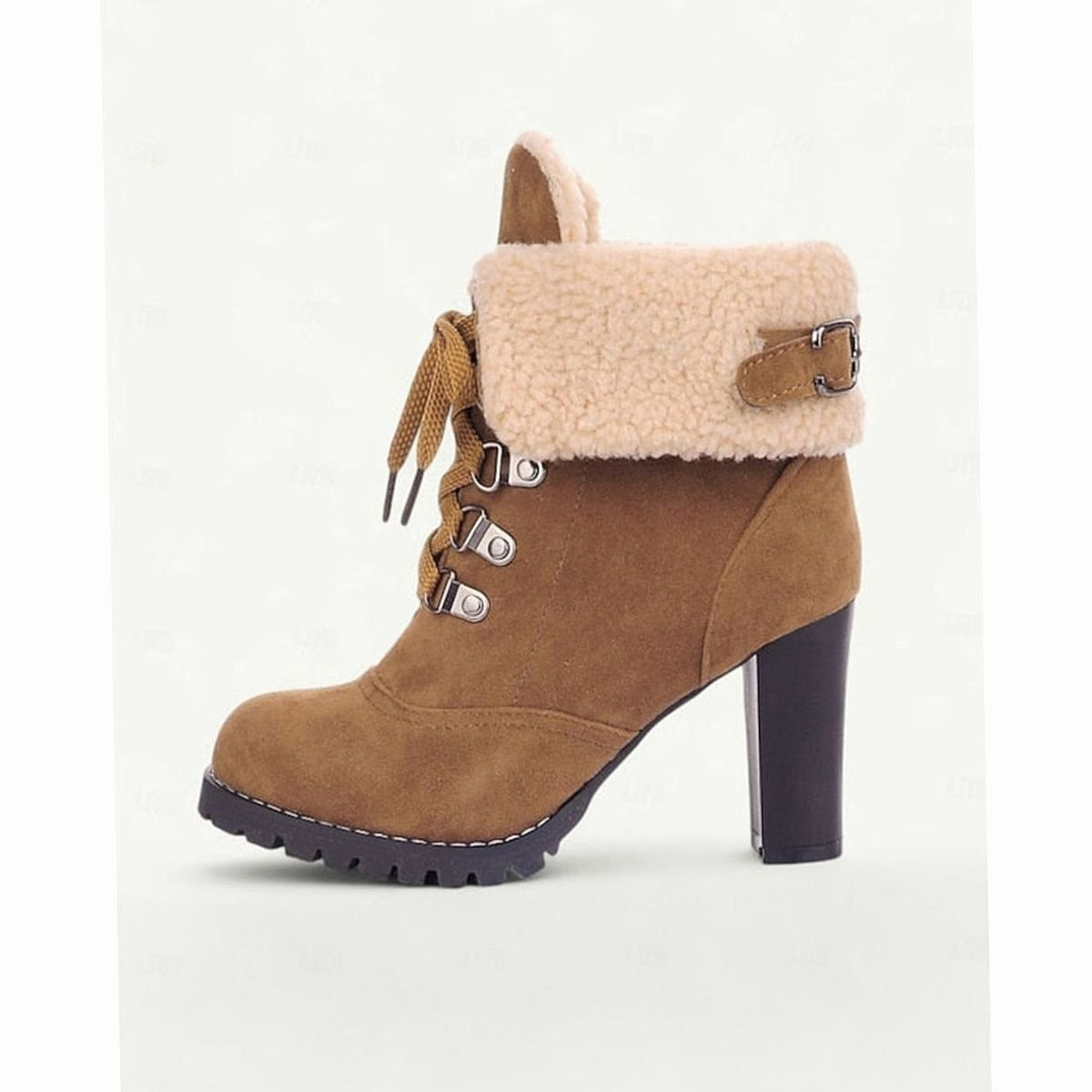 Camila | Bottes d'hiver à talon épais et lacets pour femmes avec revers en sherpa