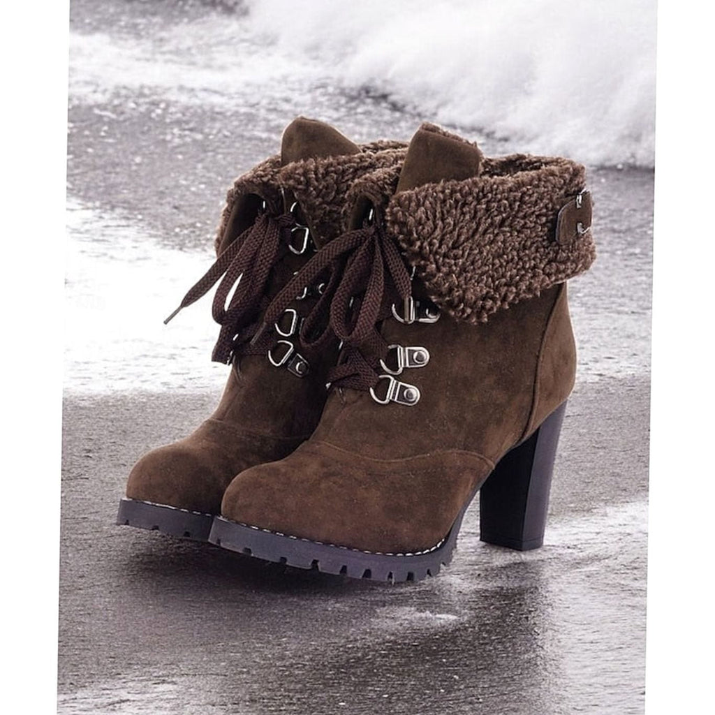 Camila | Bottes d'hiver à talon épais et lacets pour femmes avec revers en sherpa