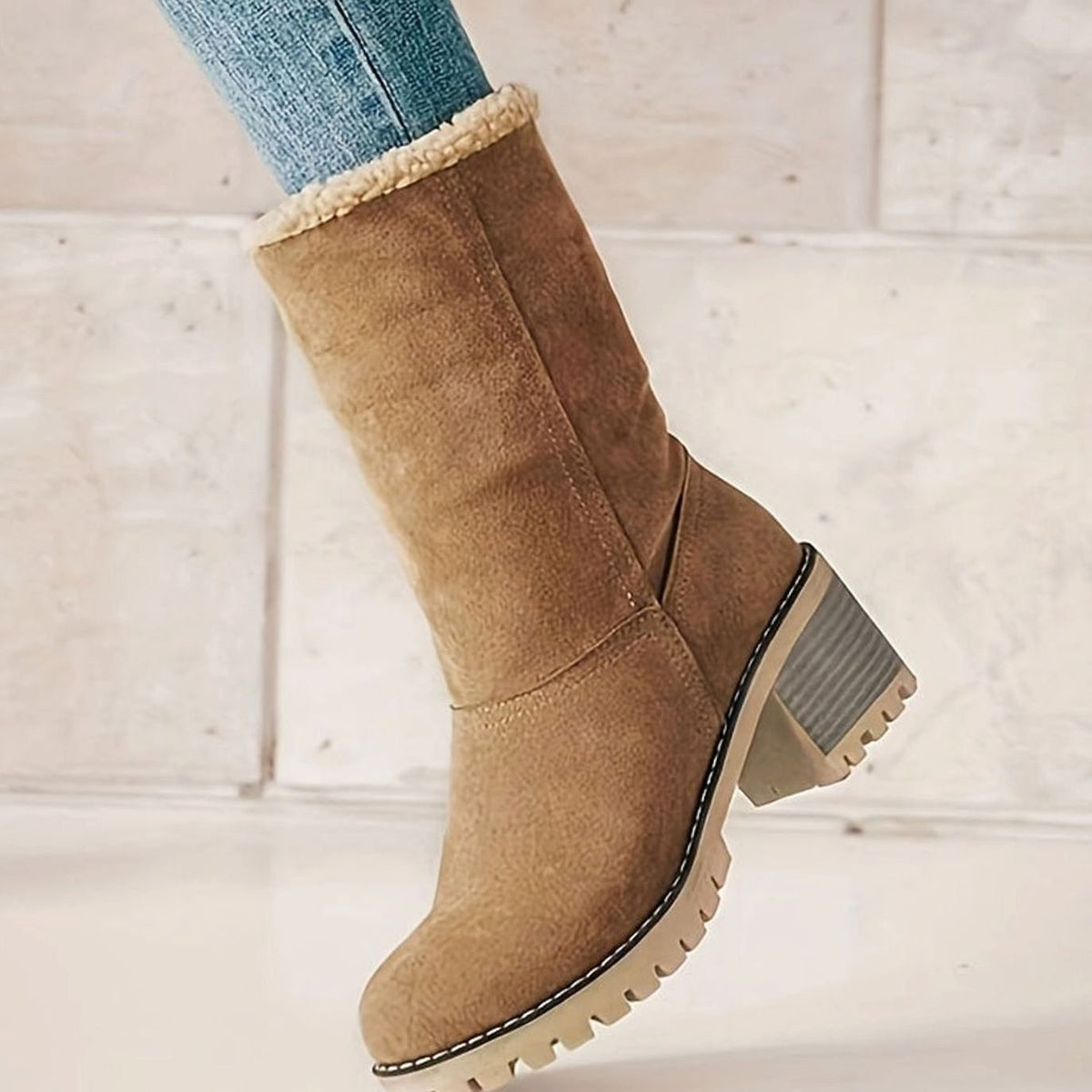 Layla | Bottes d'hiver en neige pour femmes avec revers en sherpa et talon bloc