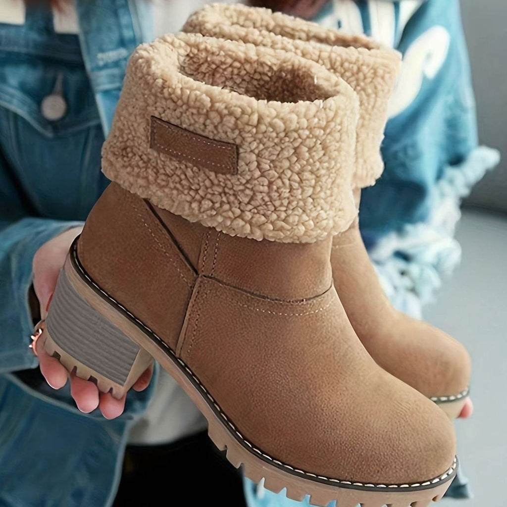 Layla | Bottes d'hiver en neige pour femmes avec revers en sherpa et talon bloc