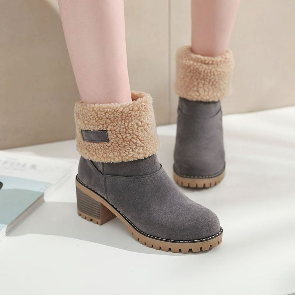 Layla | Bottes d'hiver en neige pour femmes avec revers en sherpa et talon bloc