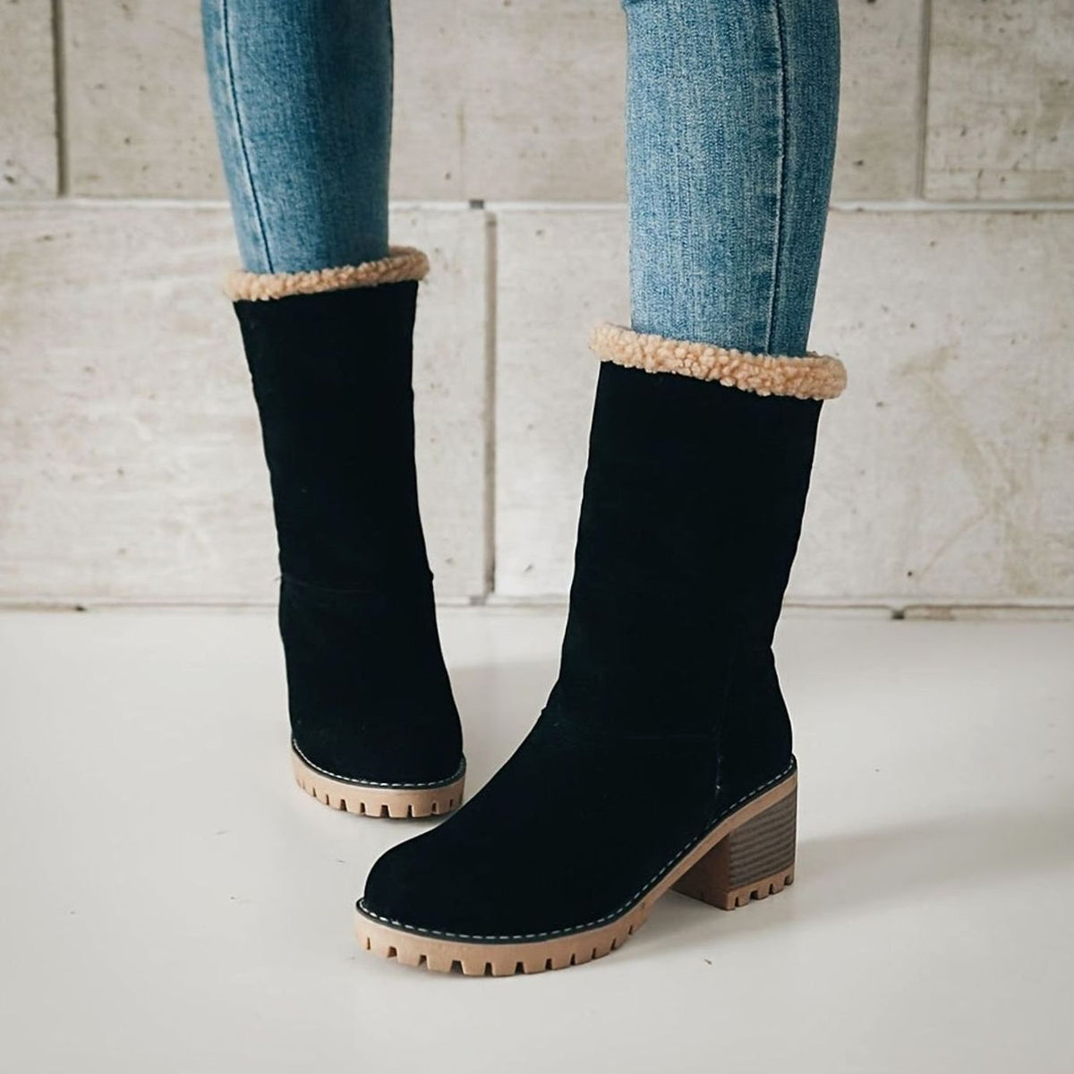 Layla | Bottes d'hiver en neige pour femmes avec revers en sherpa et talon bloc