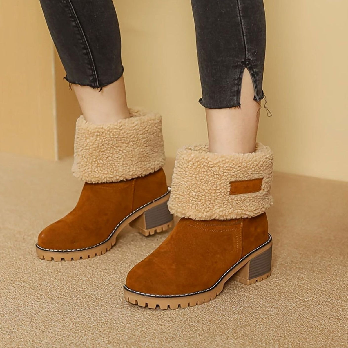 Layla | Bottes d'hiver en neige pour femmes avec revers en sherpa et talon bloc