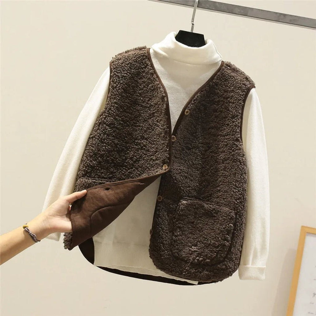 Sophie - Gilet Teddy Élégant à Boutons