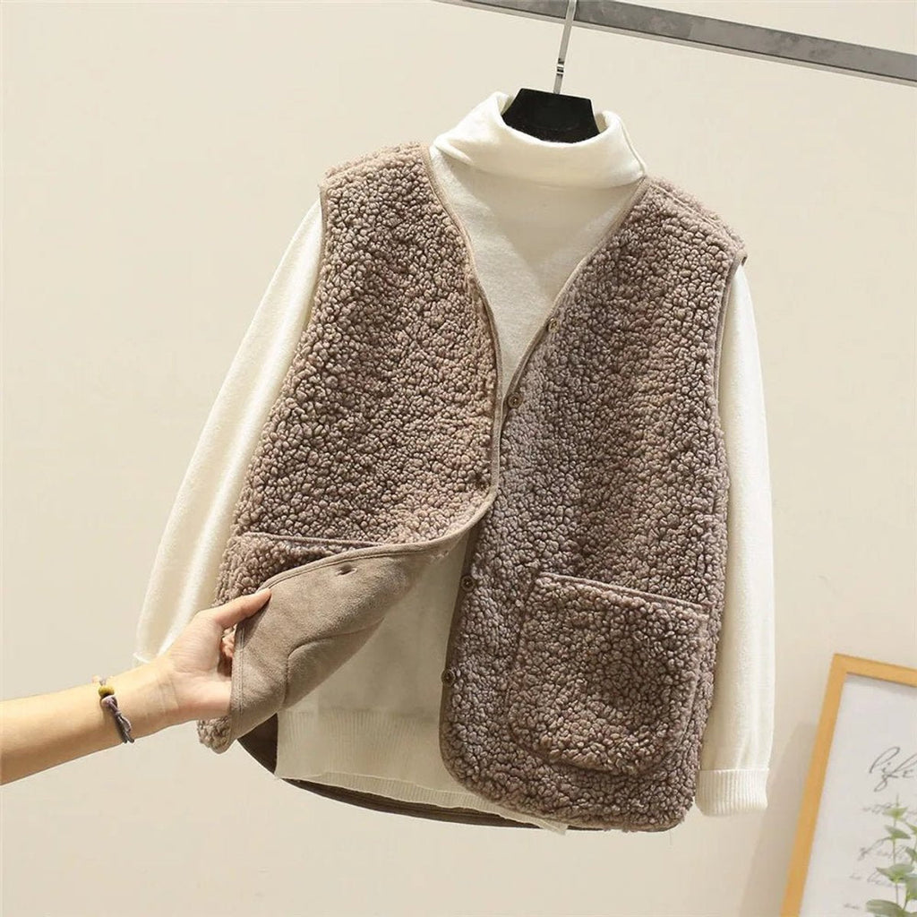 Sophie - Gilet Teddy Élégant à Boutons