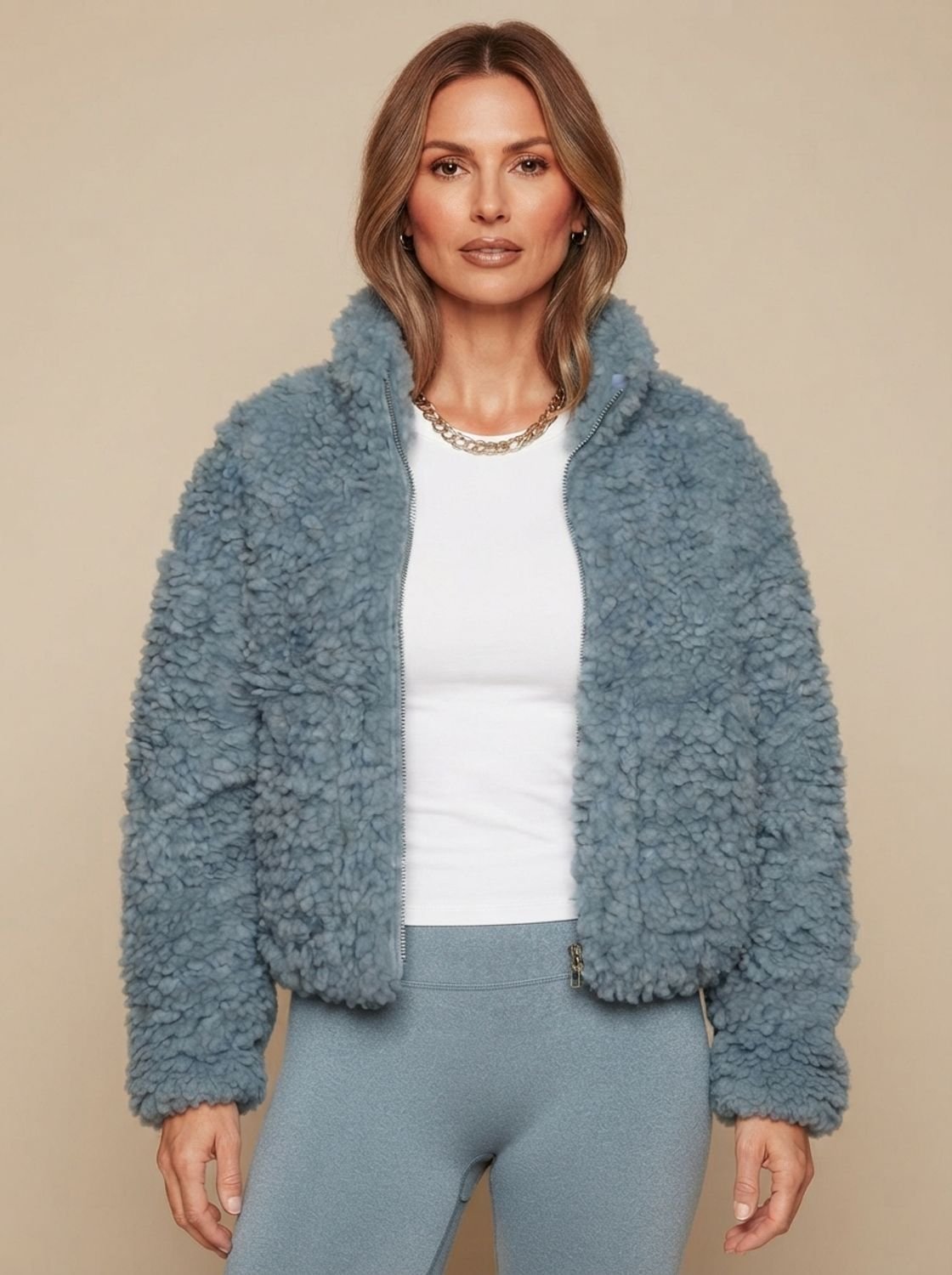 Harper | Veste en sherpa pour femmes à col montant et fermeture éclair