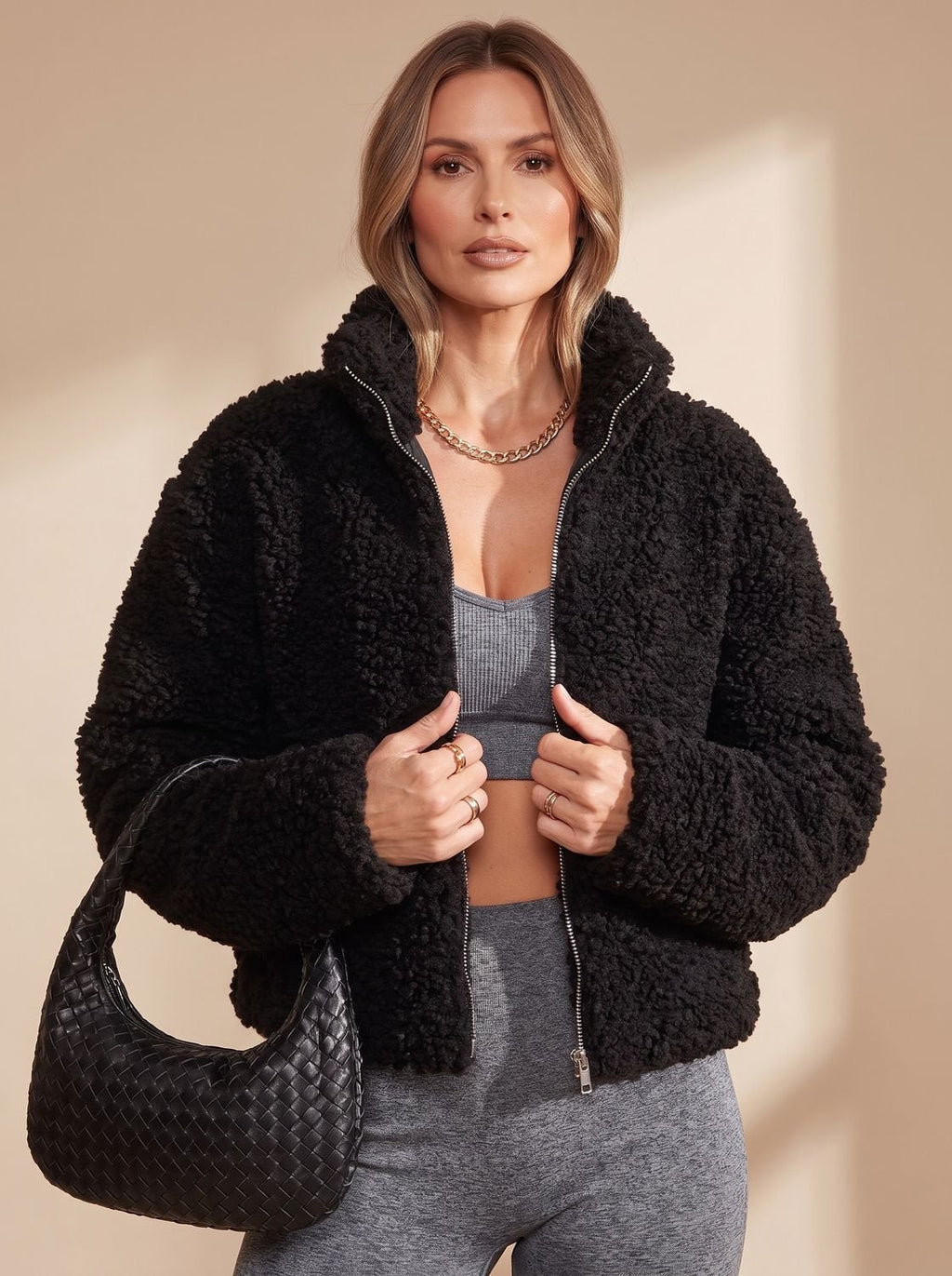Harper | Veste en sherpa pour femmes à col montant et fermeture éclair