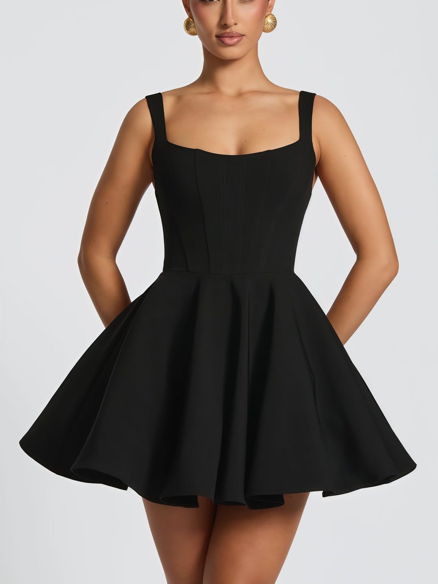 Emma | Robe de cocktail A-line à col carré sans manches avec nœud oversized