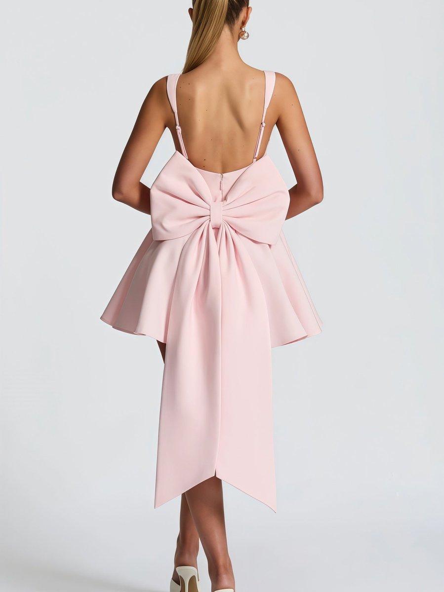 Emma | Robe de cocktail A-line à col carré sans manches avec nœud oversized