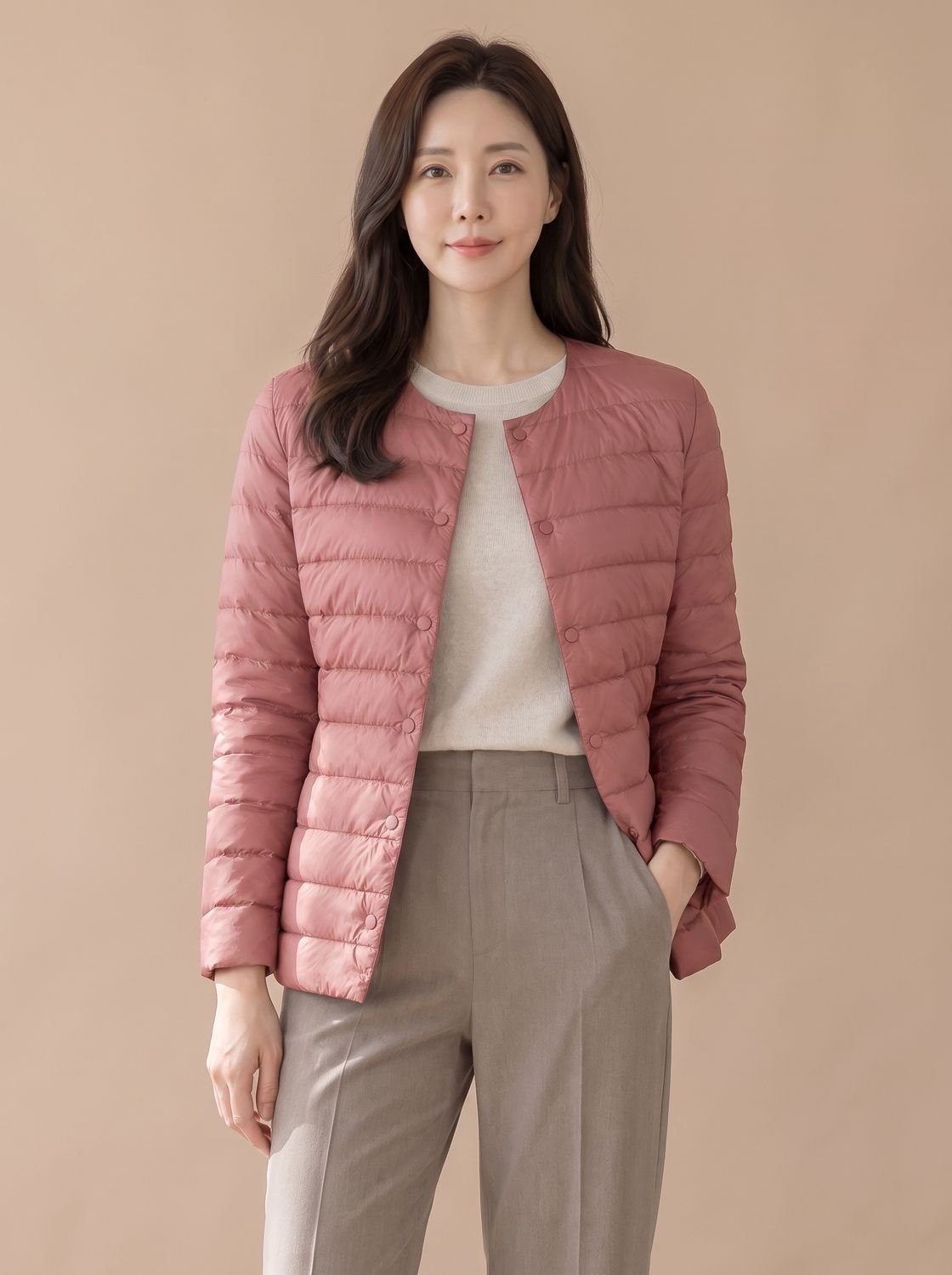 Grace | Veste doudoune matelassée sans col à boutons-pression pour femme
