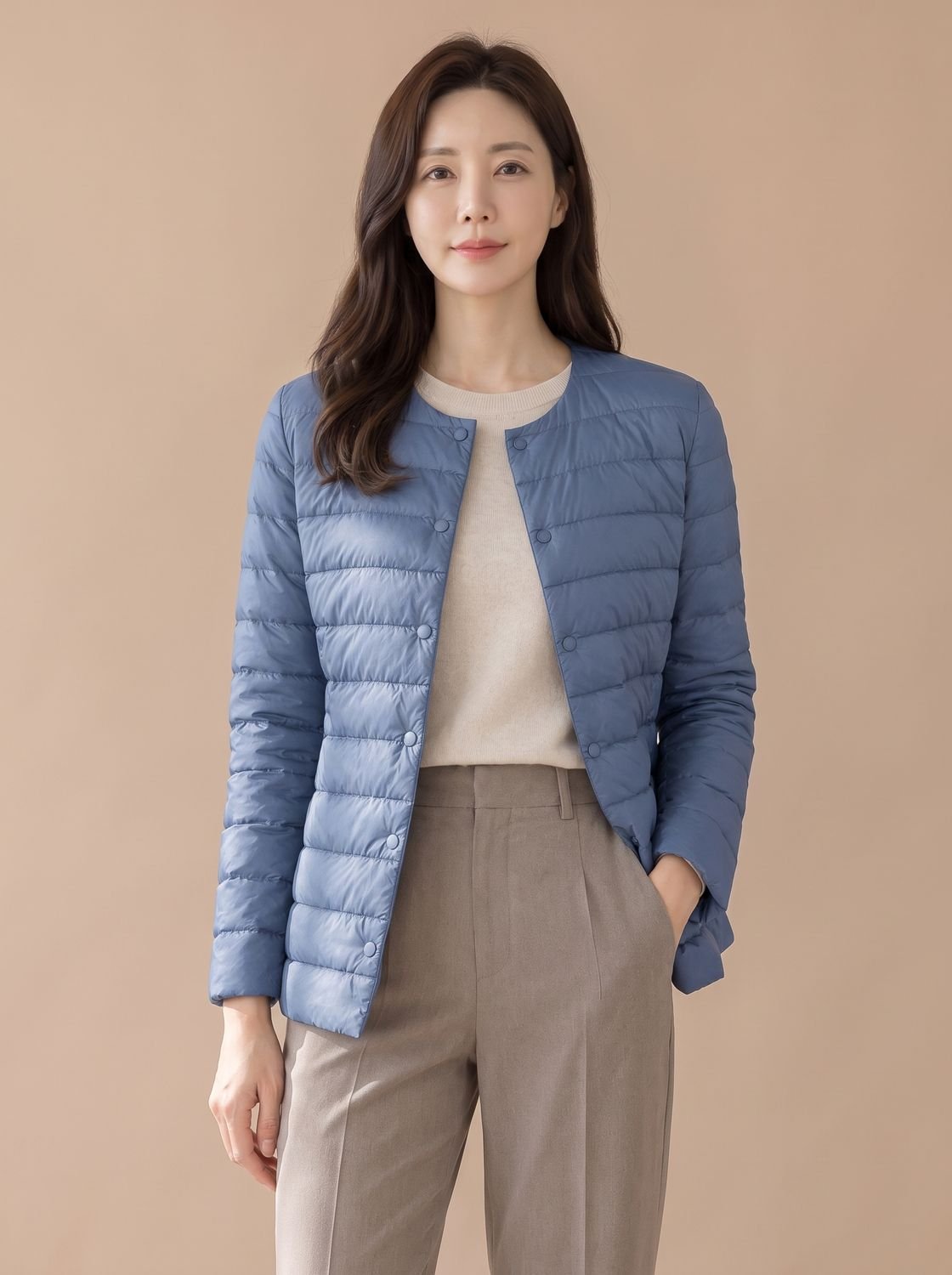 Grace | Veste doudoune matelassée sans col à boutons-pression pour femme