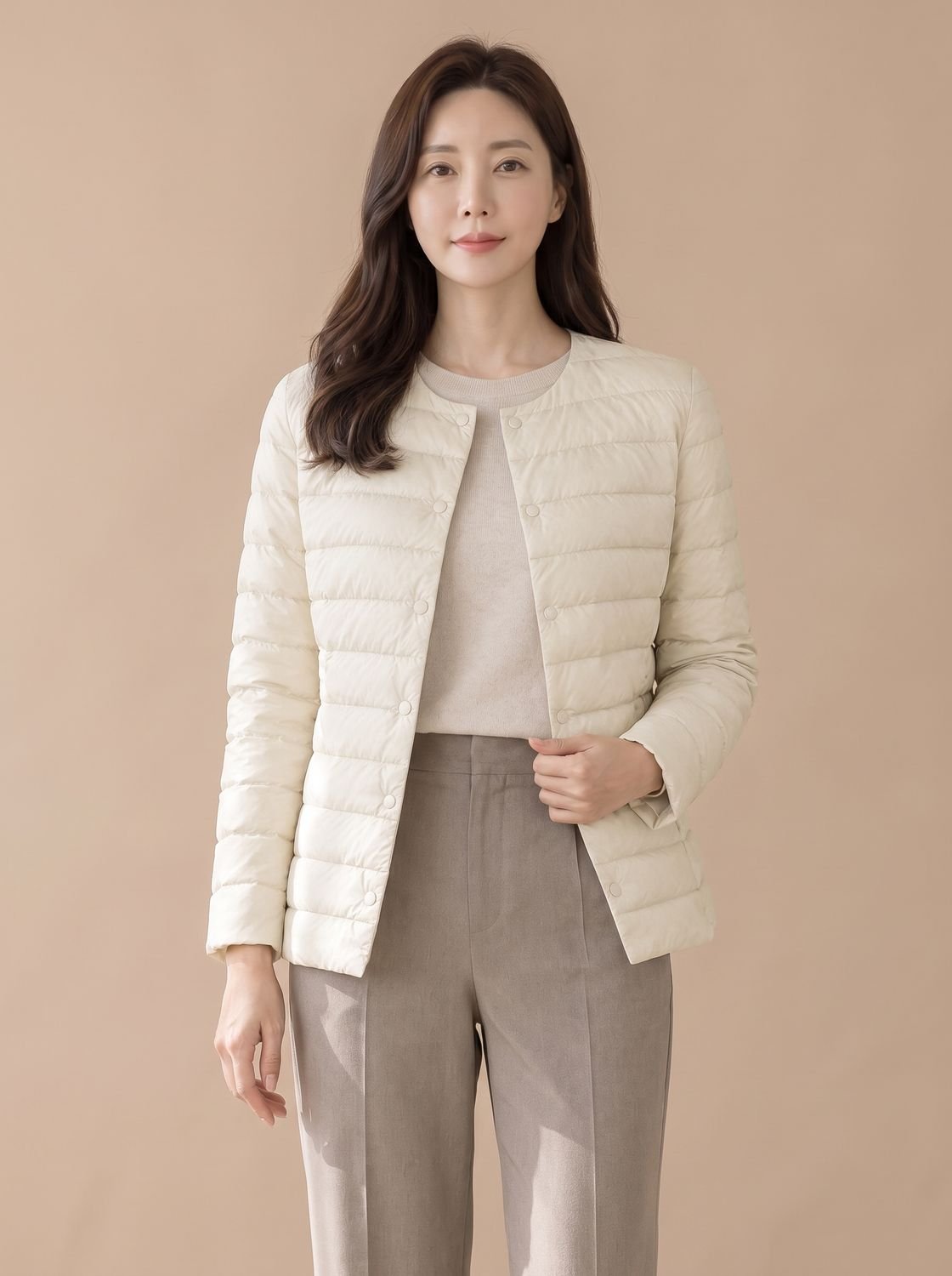 Grace | Veste doudoune matelassée sans col à boutons-pression pour femme