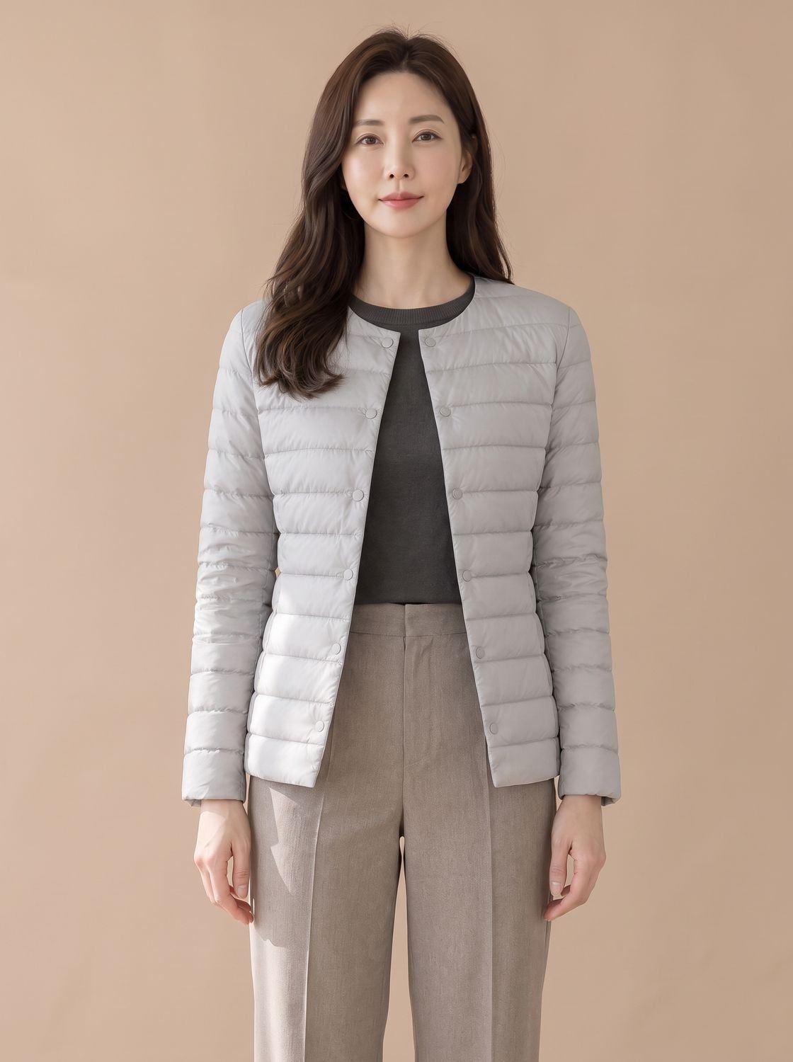 Grace | Veste doudoune matelassée sans col à boutons-pression pour femme