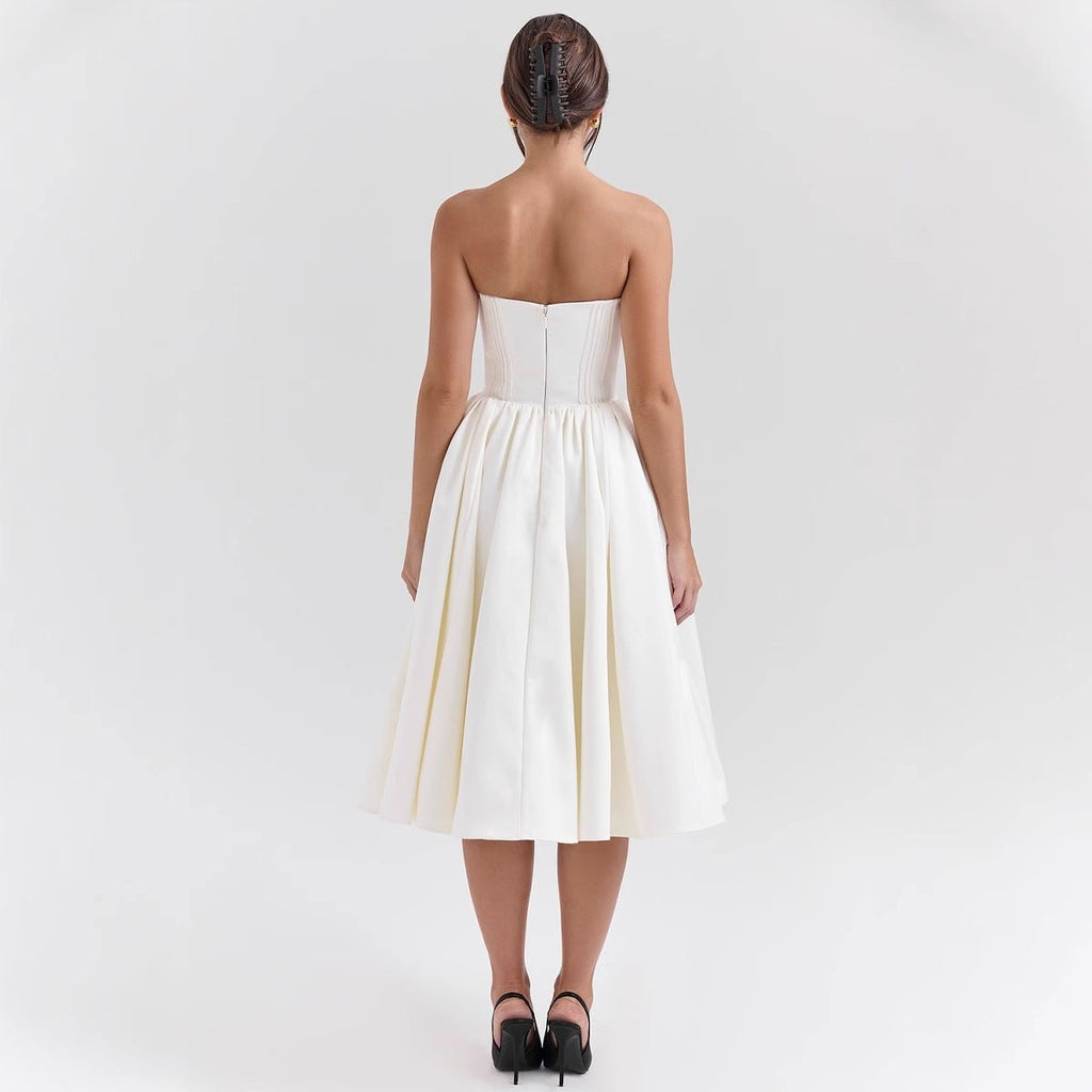Amelia | Robe Cocktail Midi en Satin Sans Manches pour Femmes