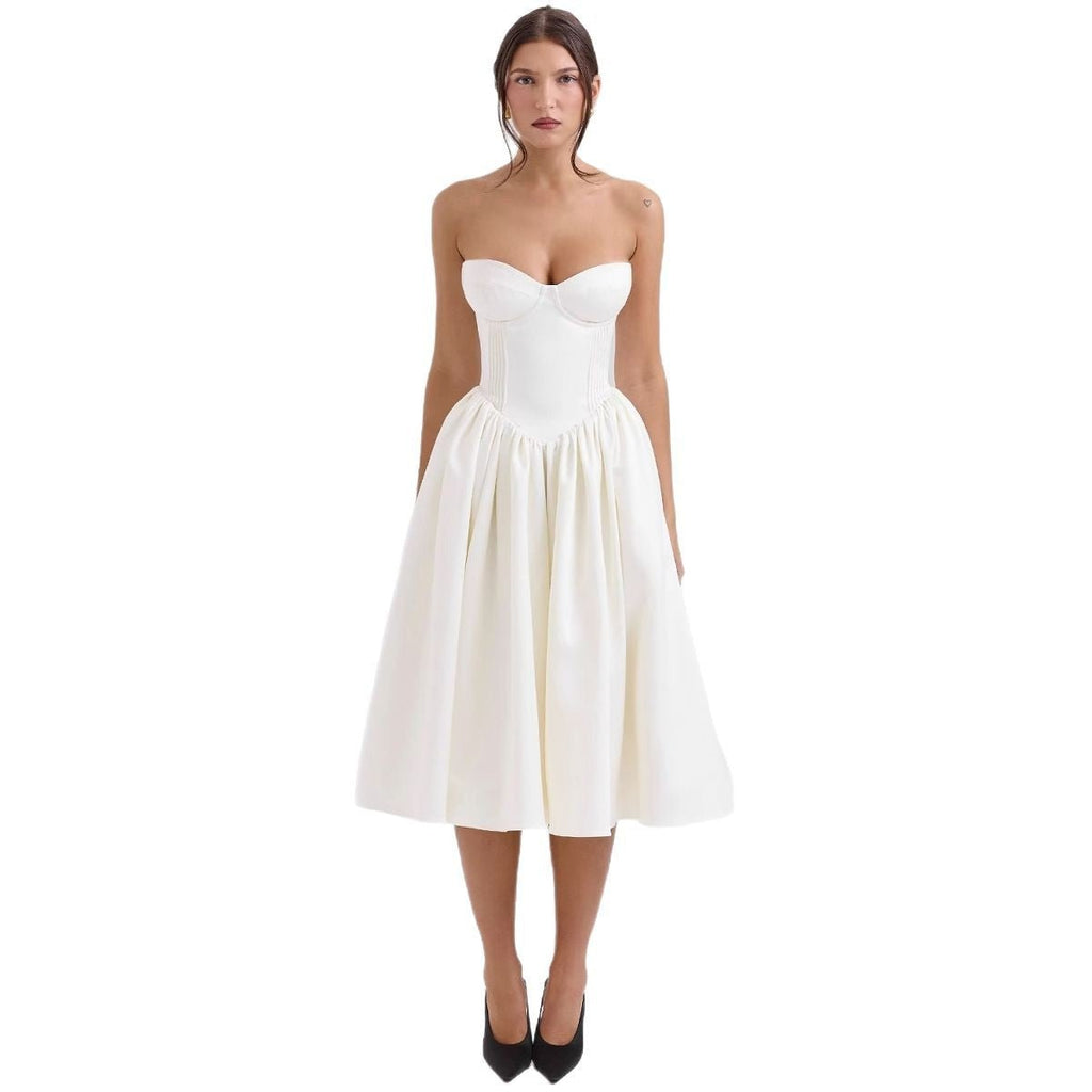 Amelia | Robe Cocktail Midi en Satin Sans Manches pour Femmes
