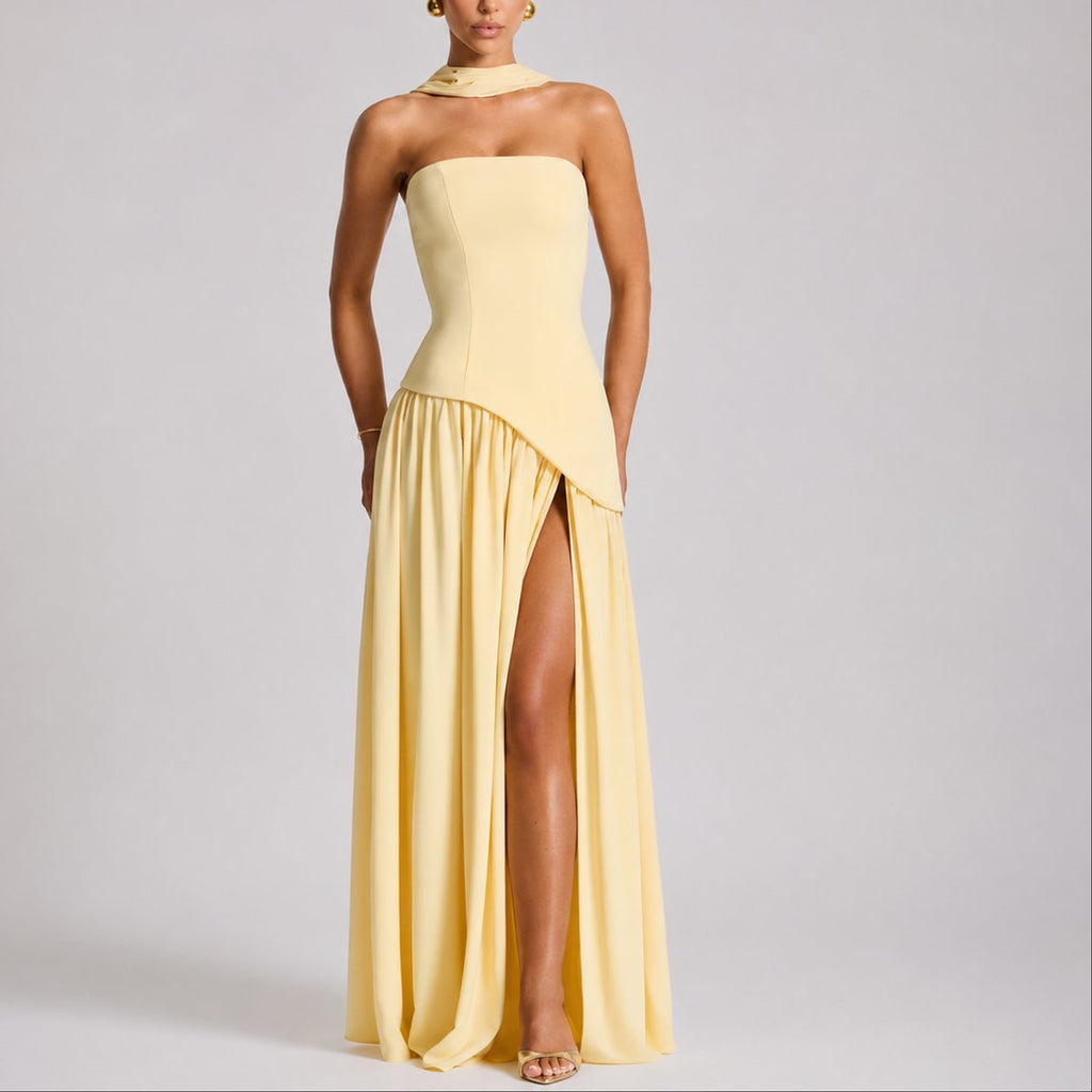 Camila | Robe Maxi Sans Manches à Dos Ouvert avec Écharpe pour Femmes - Invité de Mariage d'Automne